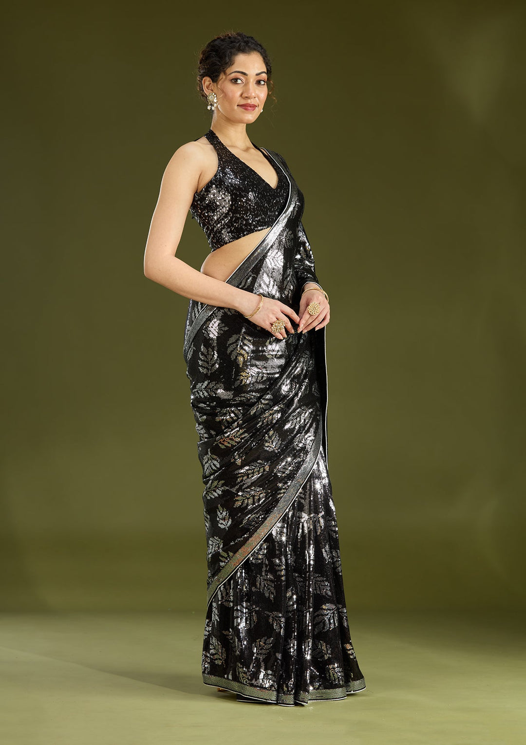 Black Sequins Georgette Saree