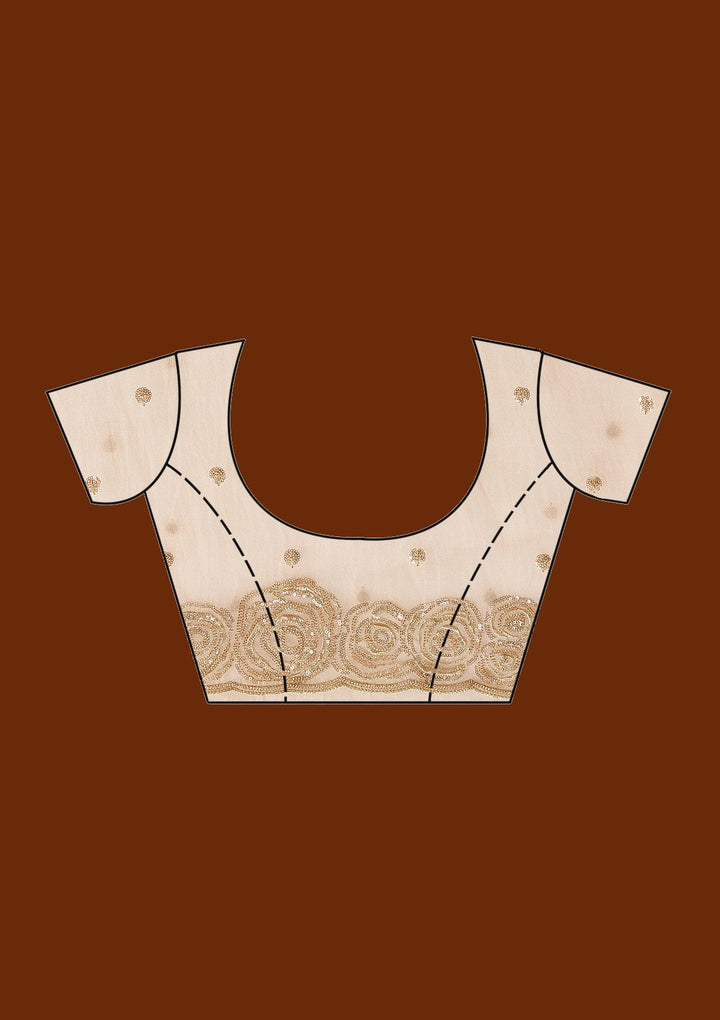 Light Peach Sequins Tissue Saree-koskii