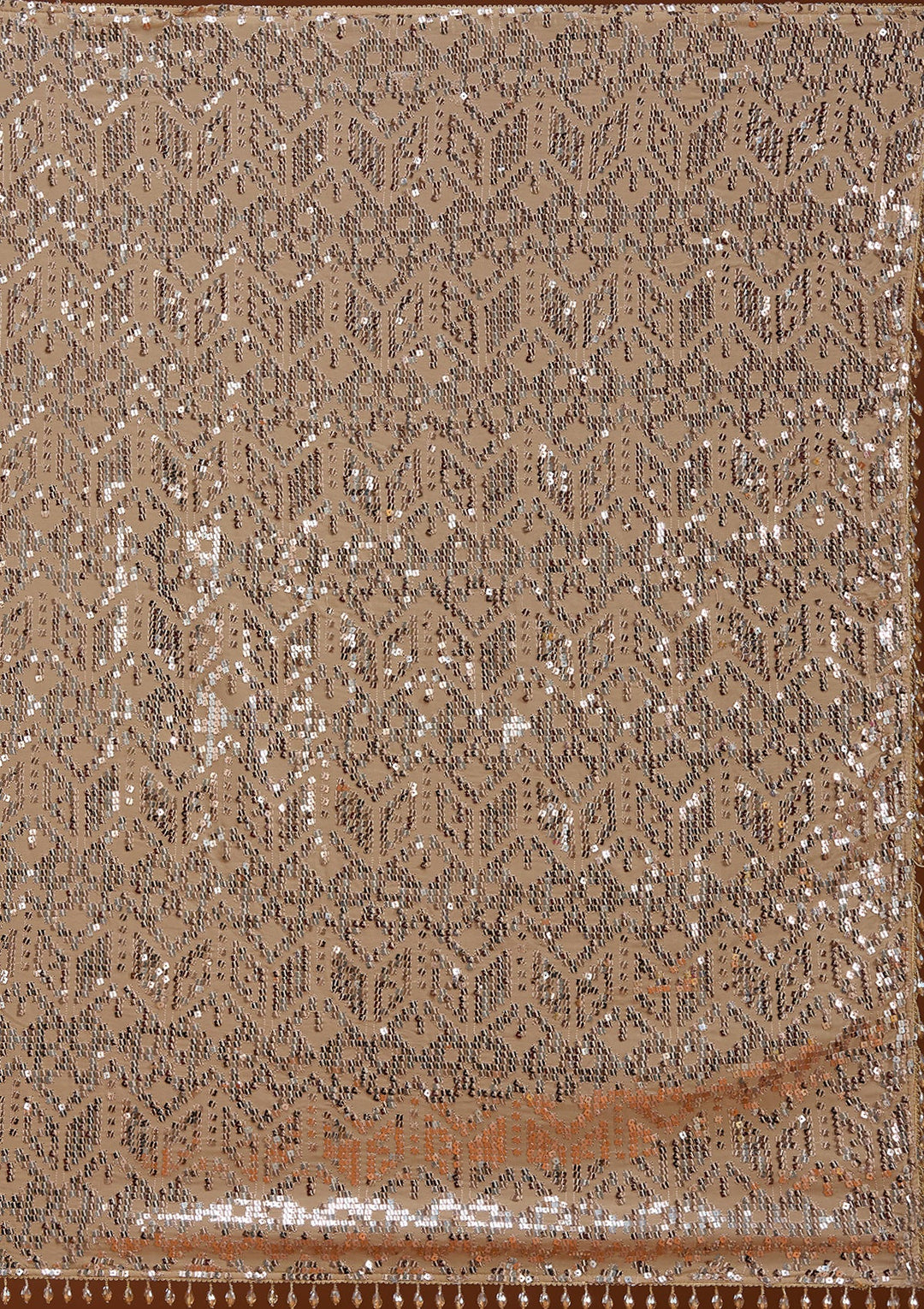 Beige Sequins Georgette Saree_koskii