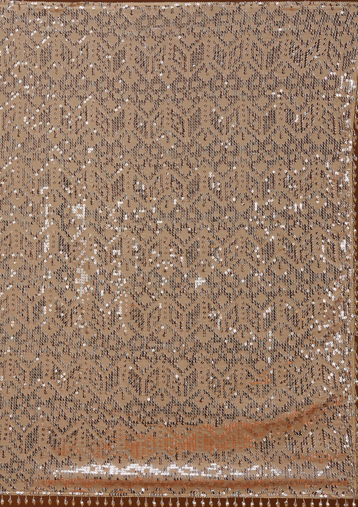 Beige Sequins Georgette Saree_koskii
