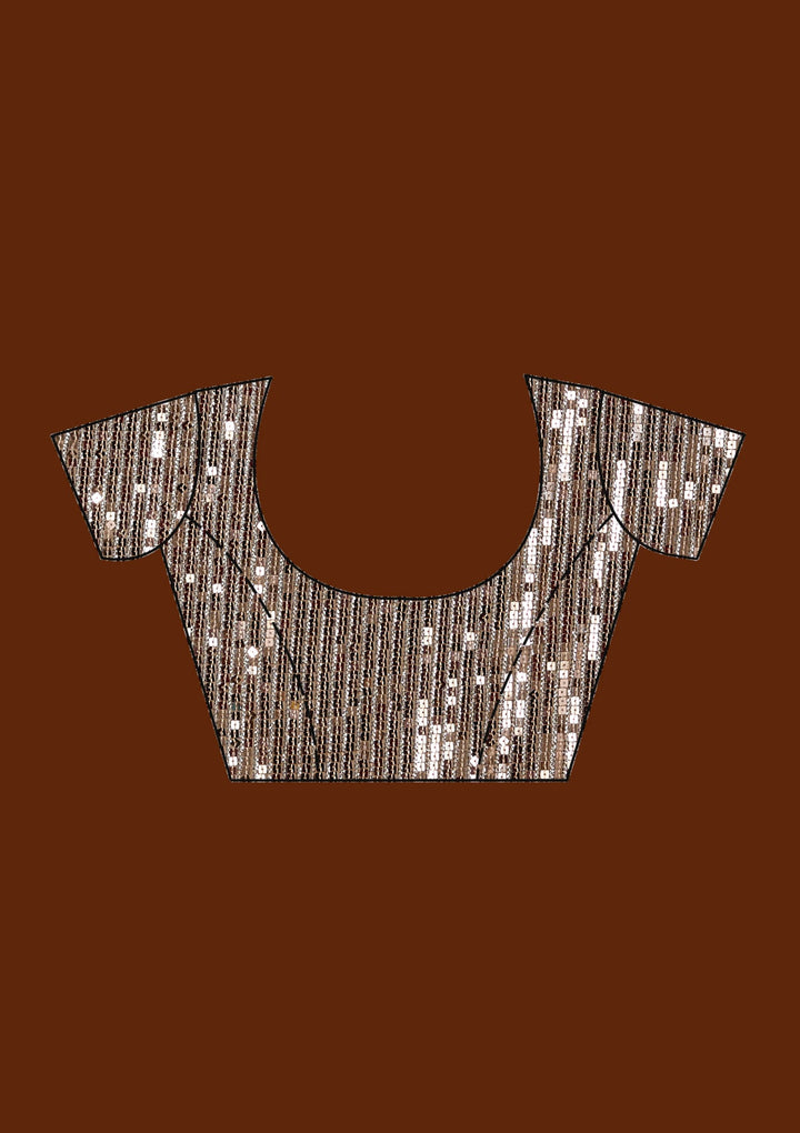Beige Sequins Georgette Saree_koskii