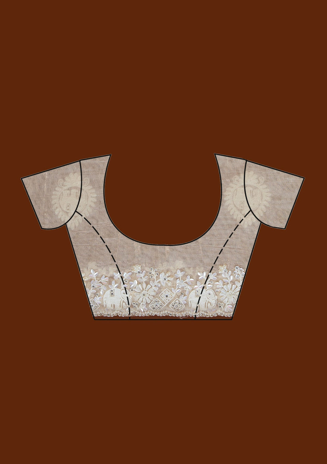 Beige Pearlwork Tissue Saree_koskii