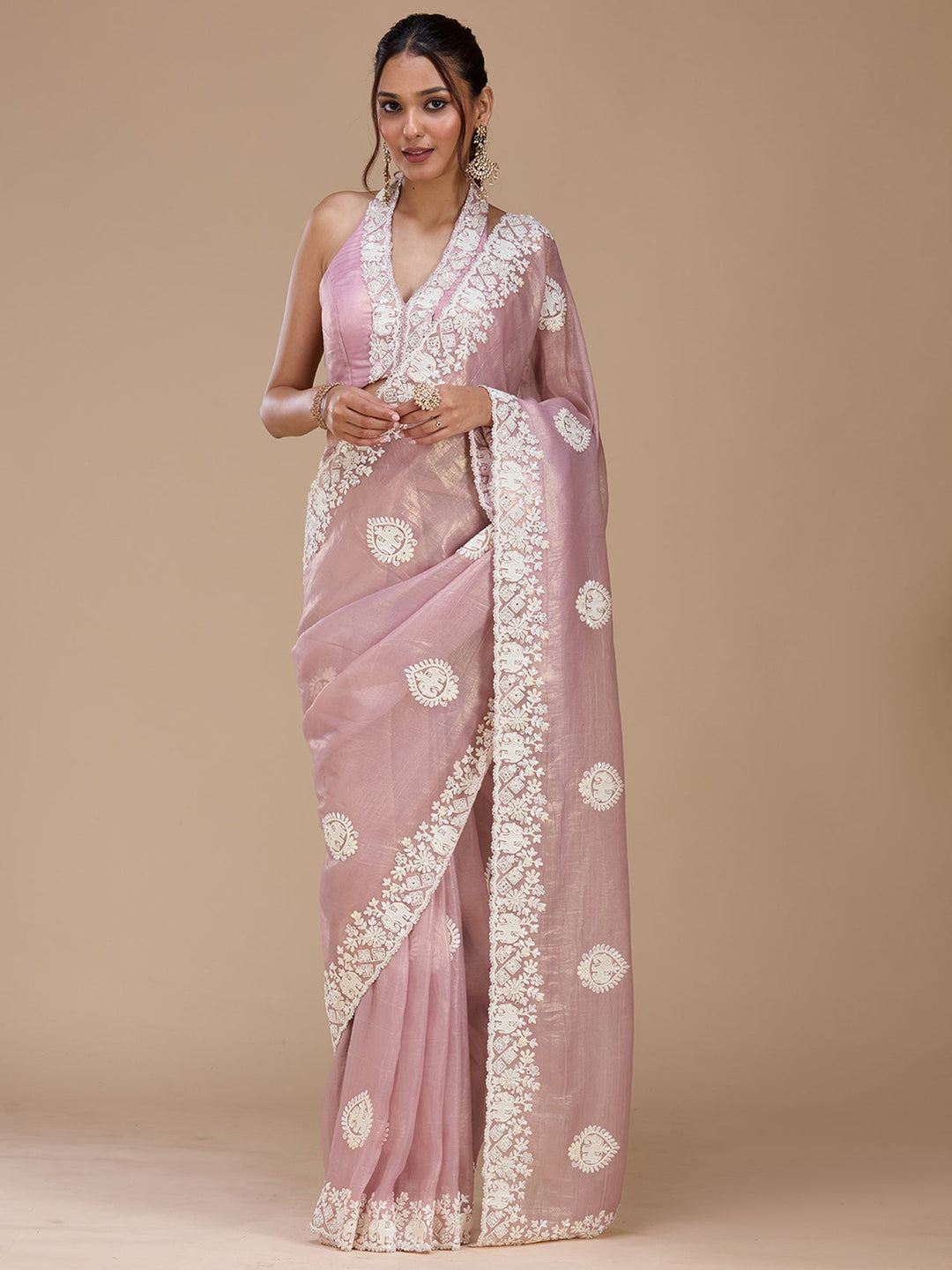 Mauve Pearlwork Tissue Saree_koskii