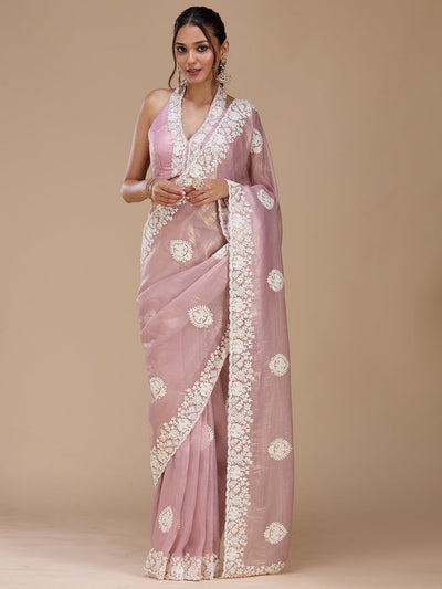 Mauve Pearlwork Tissue Saree-koskii