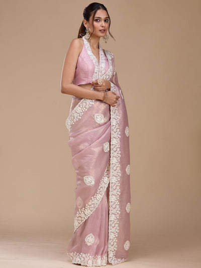 Mauve Pearlwork Tissue Saree-koskii