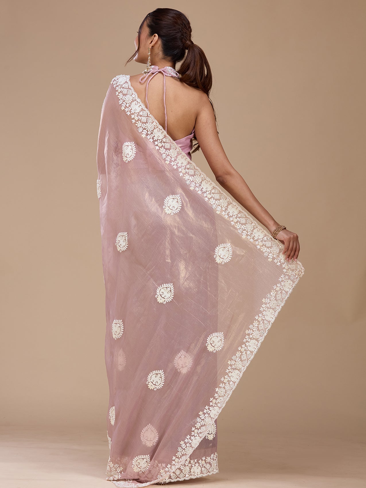 Mauve Pearlwork Tissue Saree-koskii