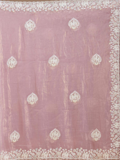 Mauve Pearlwork Tissue Saree-koskii