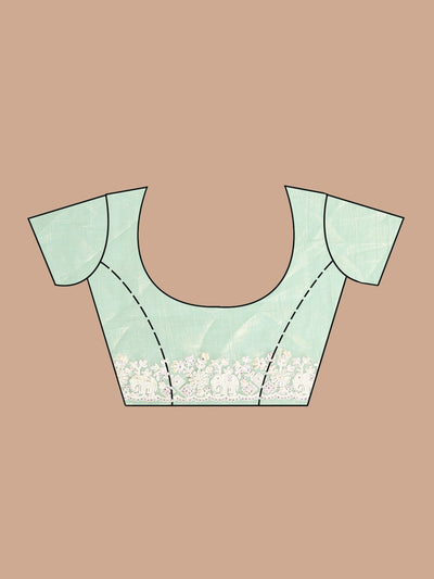 Sea Green Pearlwork Tissue Saree-koskii