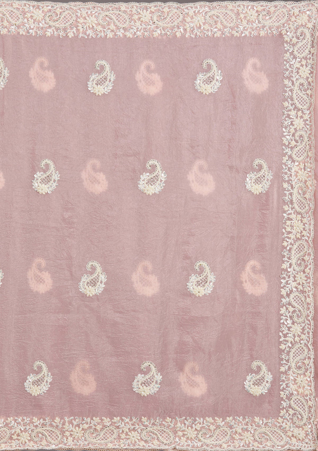 Baby Pink Pearlwork Tissue Saree-koskii