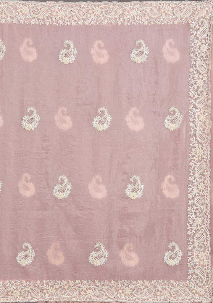 Baby Pink Pearlwork Tissue Saree-koskii
