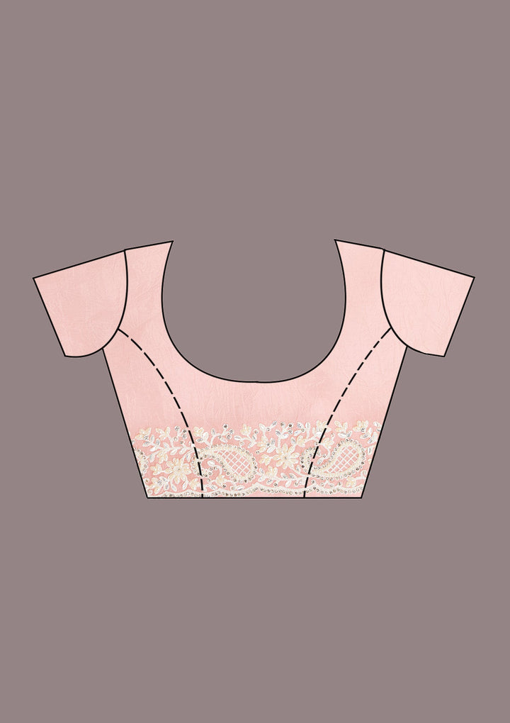 Baby Pink Pearlwork Tissue Saree-koskii