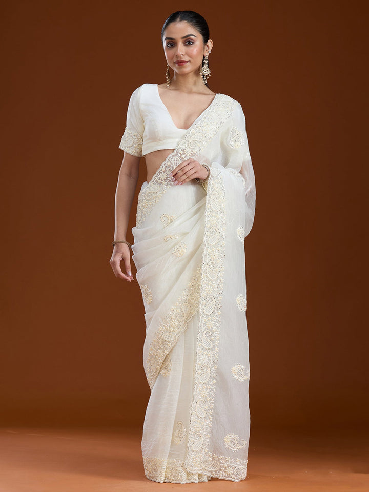 Teal Green Stonework (Gold) Tissue Saree