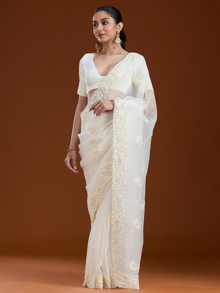 Teal Green Stonework (Gold) Tissue Saree