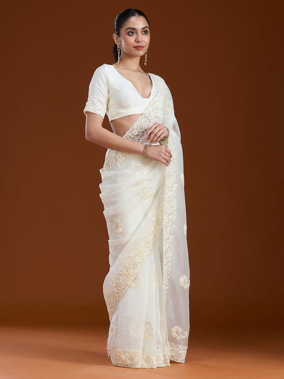 Teal Green Stonework (Gold) Tissue Saree