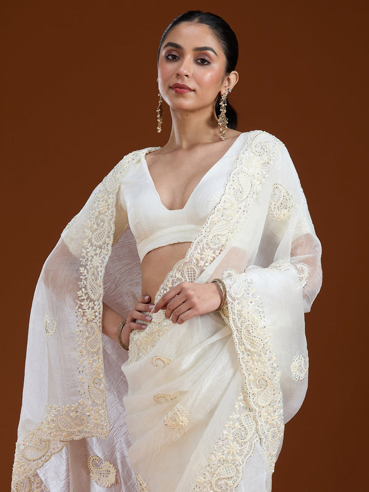 Teal Green Stonework (Gold) Tissue Saree