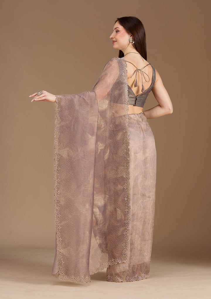 Brown Stonework (Gold) Tissue Saree