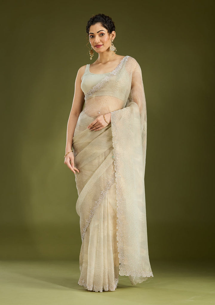 Off White Stonework (Gold) Tissue Saree