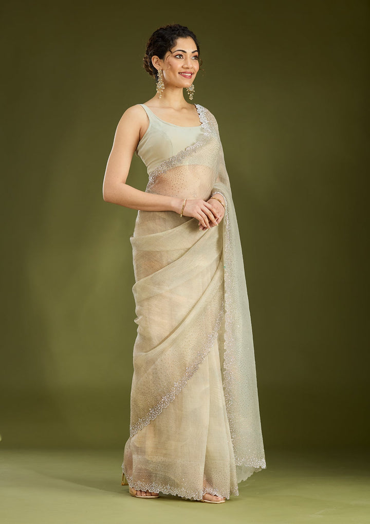 Off White Stonework (Gold) Tissue Saree