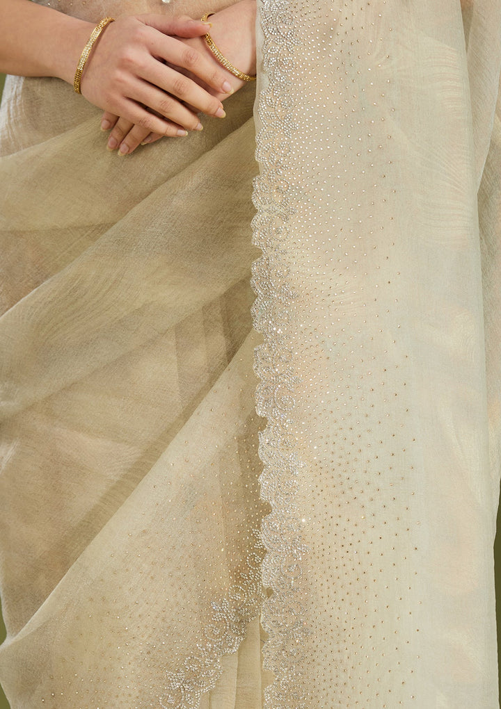Off White Stonework (Gold) Tissue Saree