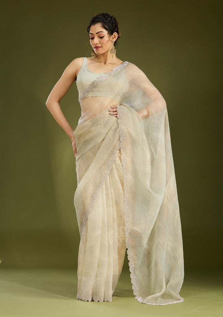 Off White Stonework (Gold) Tissue Saree