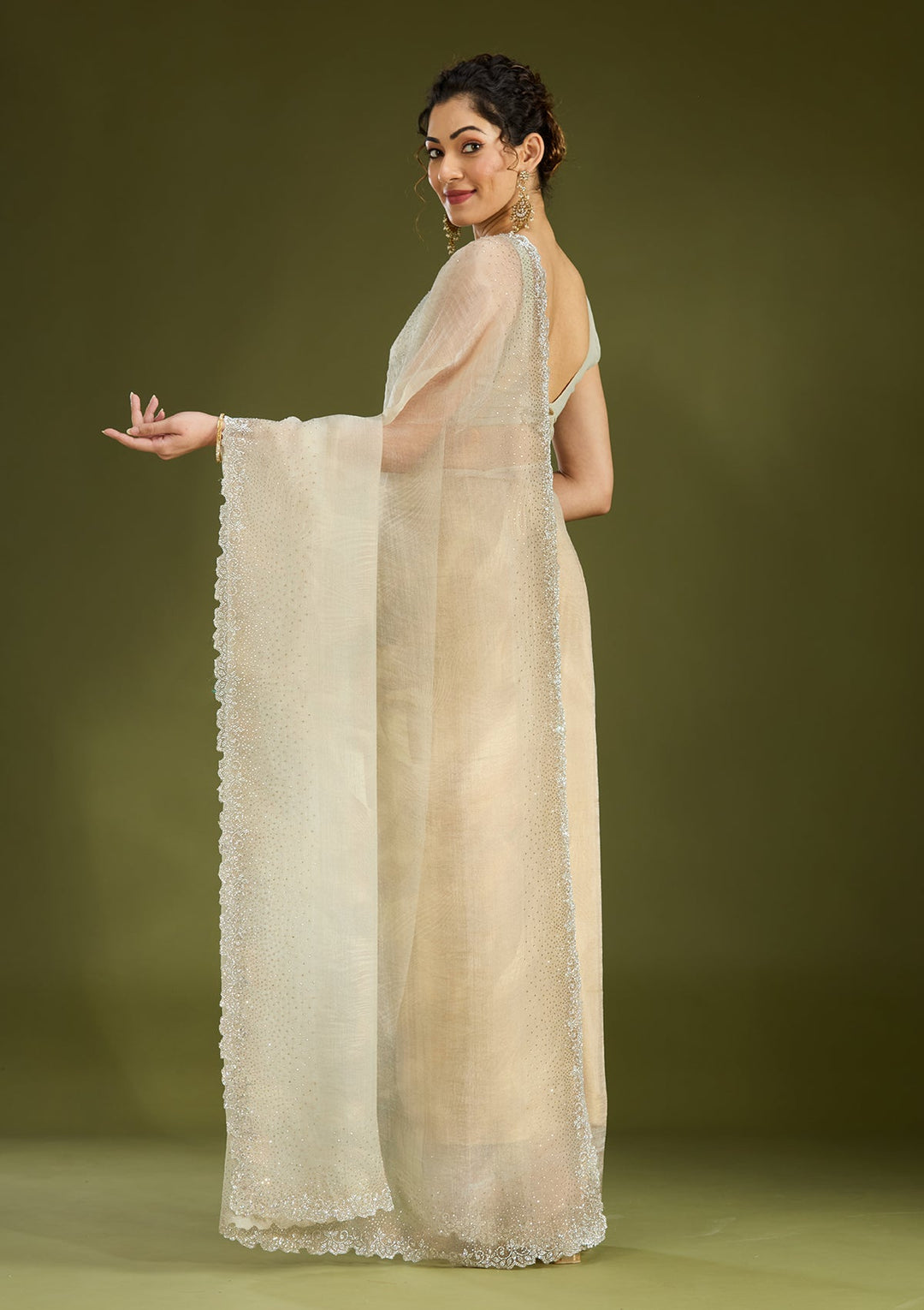 Off White Stonework (Gold) Tissue Saree