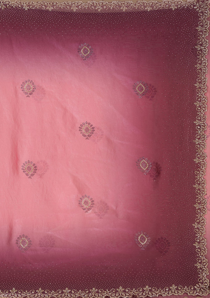 Gajari Pink Stonework (Gold) Tissue Saree_koskii