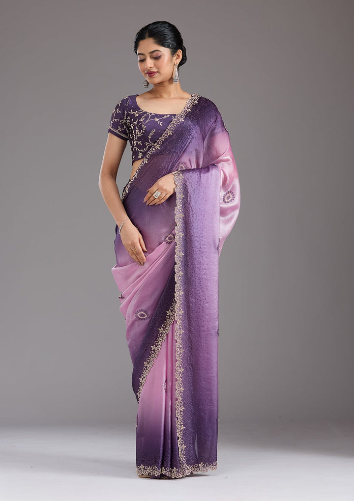 Light Lavender Stonework (Gold) Tissue Saree_koskii