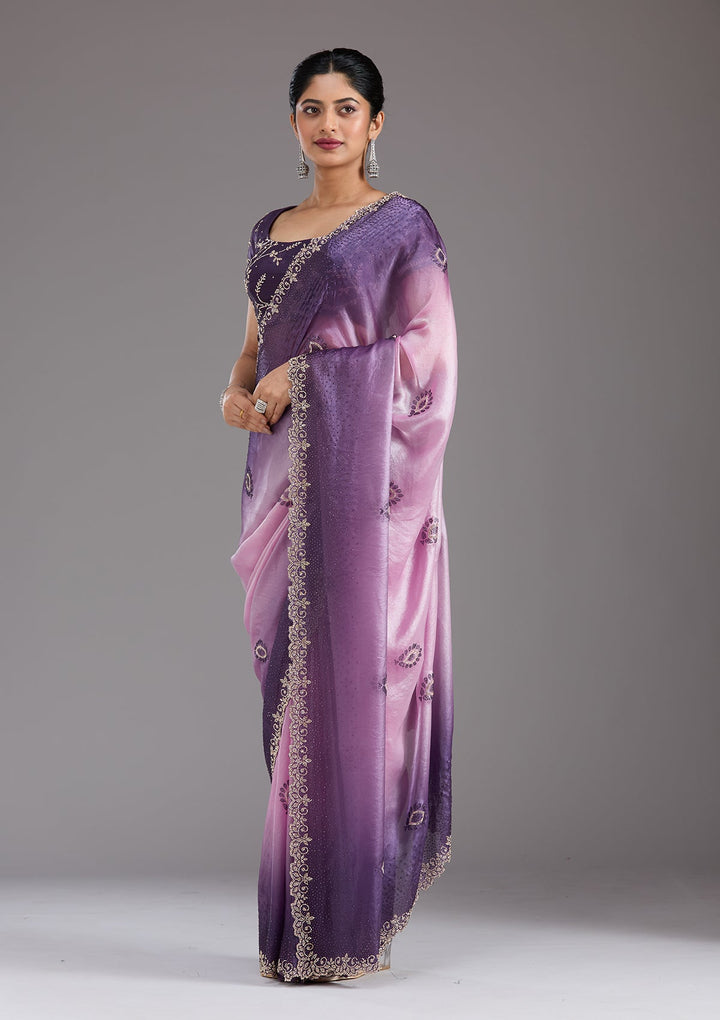Light Lavender Stonework (Gold) Tissue Saree_koskii