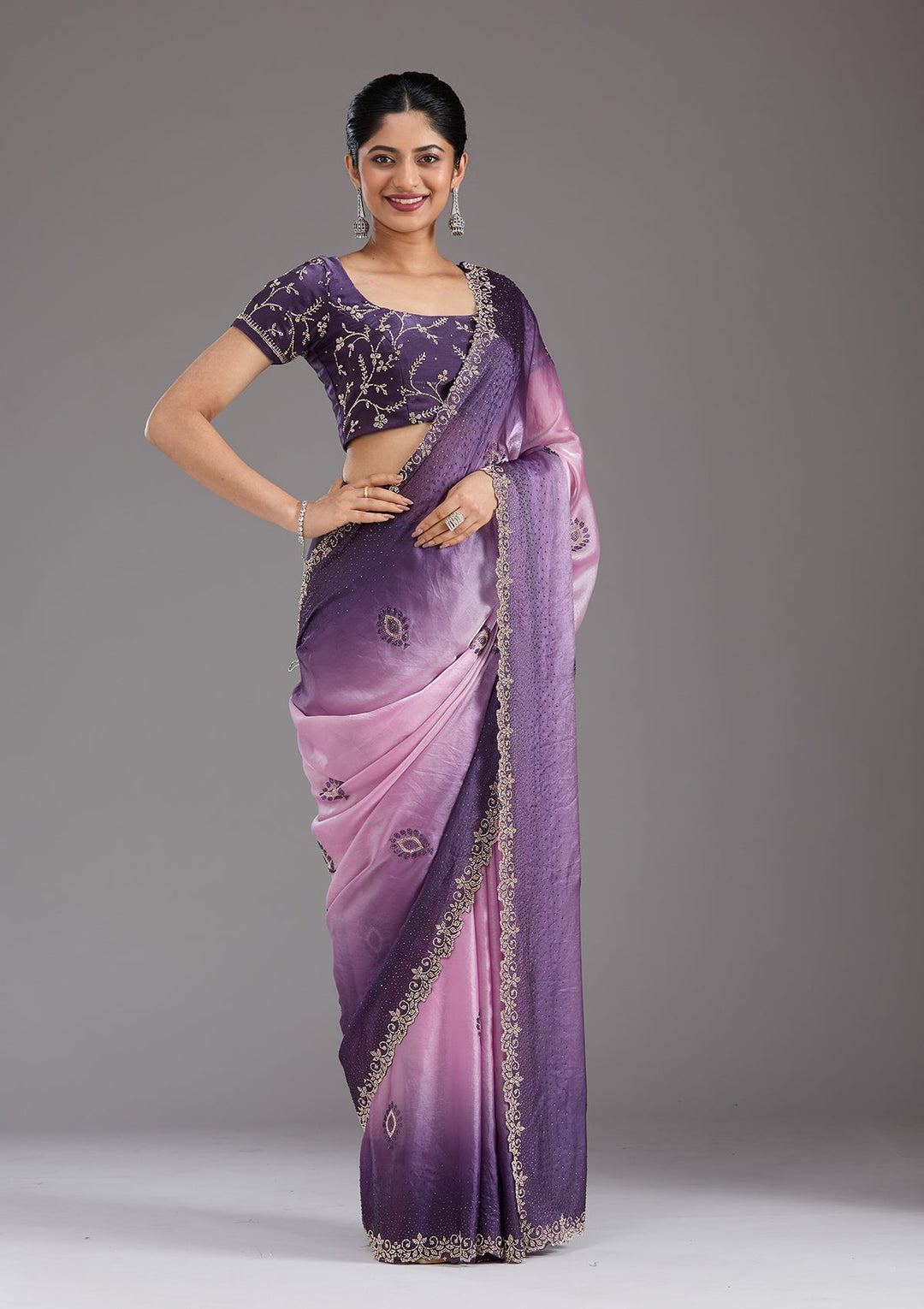 Light Lavender Stonework (Gold) Tissue Saree_koskii