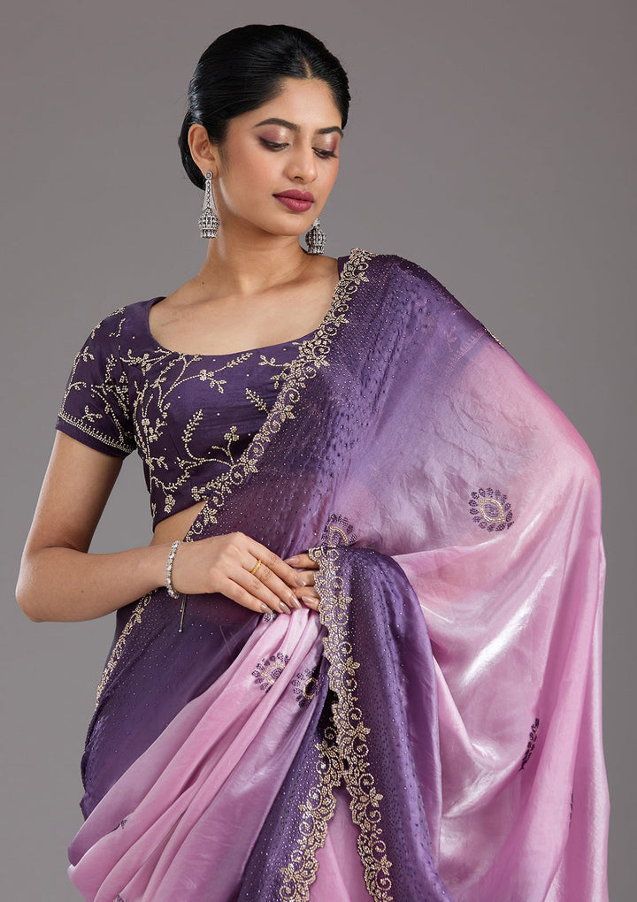 Light Lavender Stonework (Gold) Tissue Saree_koskii
