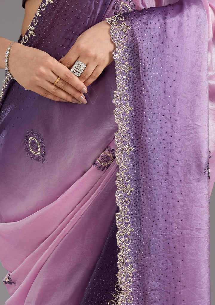 Light Lavender Stonework (Gold) Tissue Saree_koskii