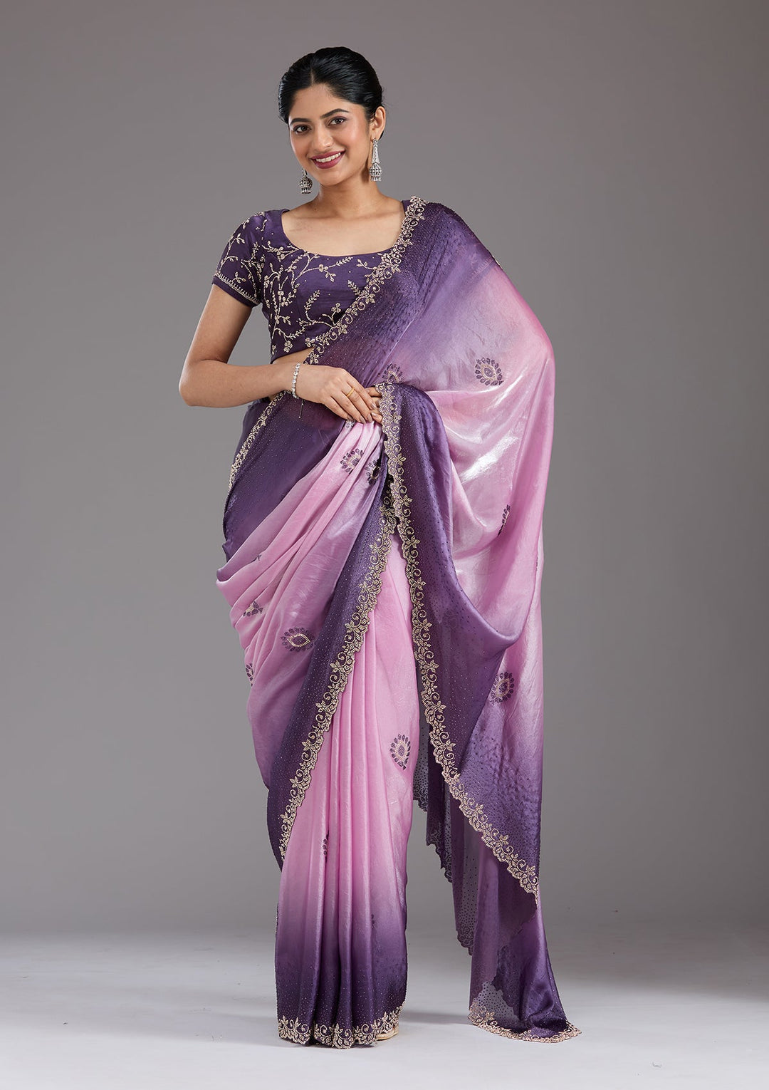 Light Lavender Stonework (Gold) Tissue Saree_koskii