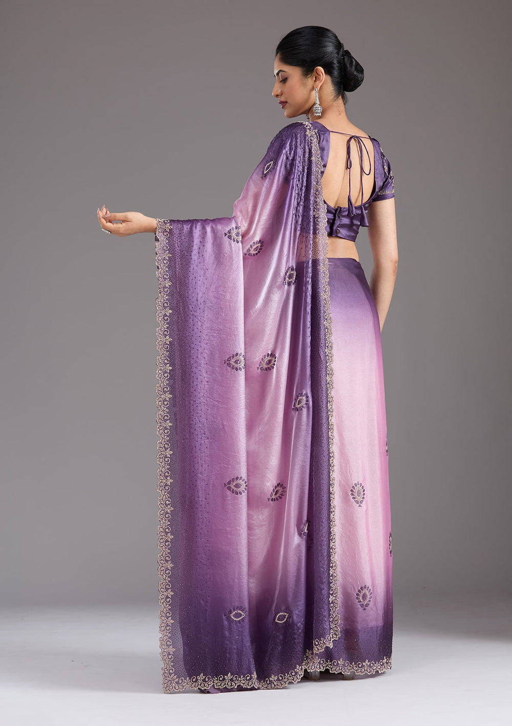 Light Lavender Stonework (Gold) Tissue Saree_koskii