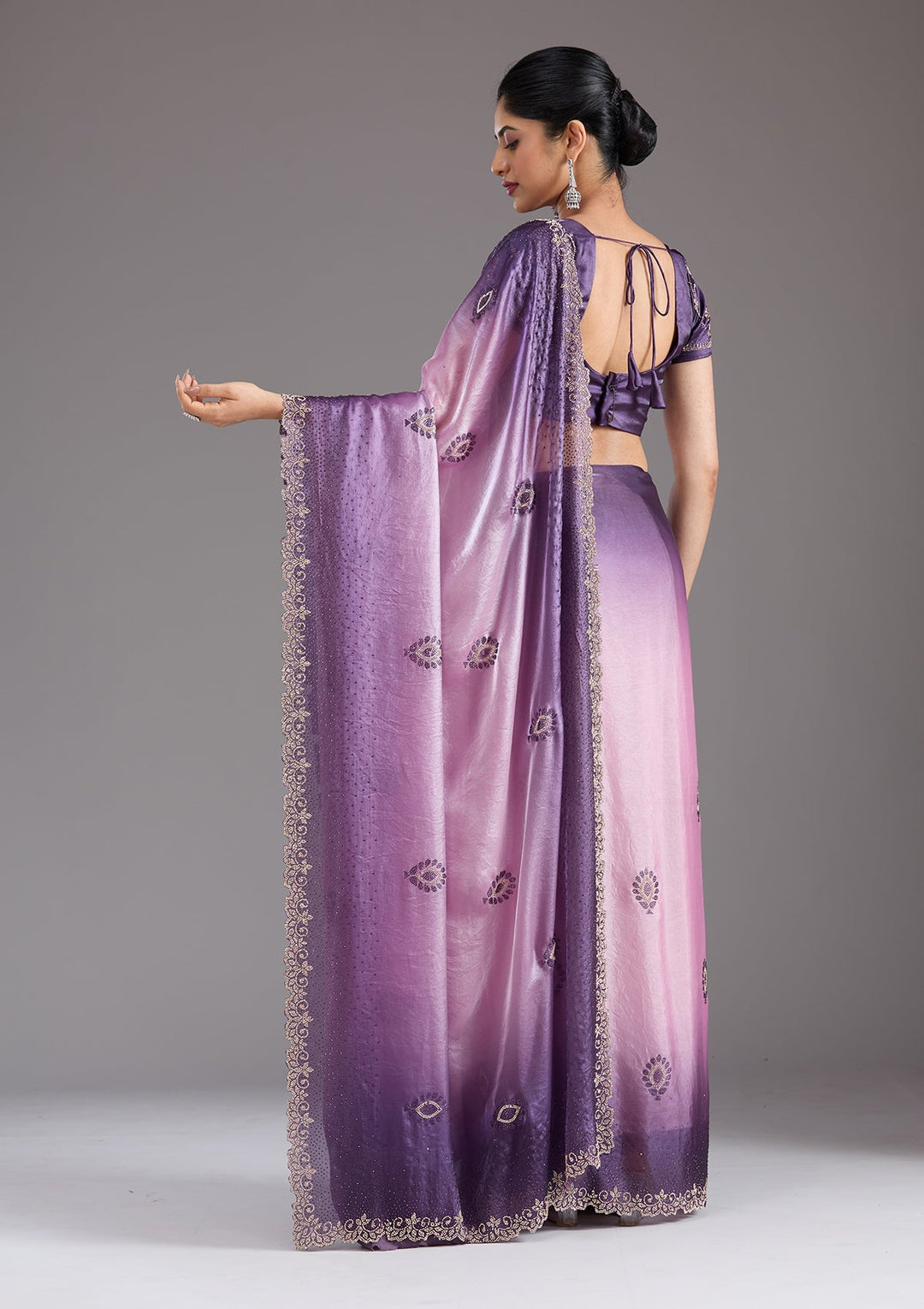 Light Lavender Stonework (Gold) Tissue Saree_koskii