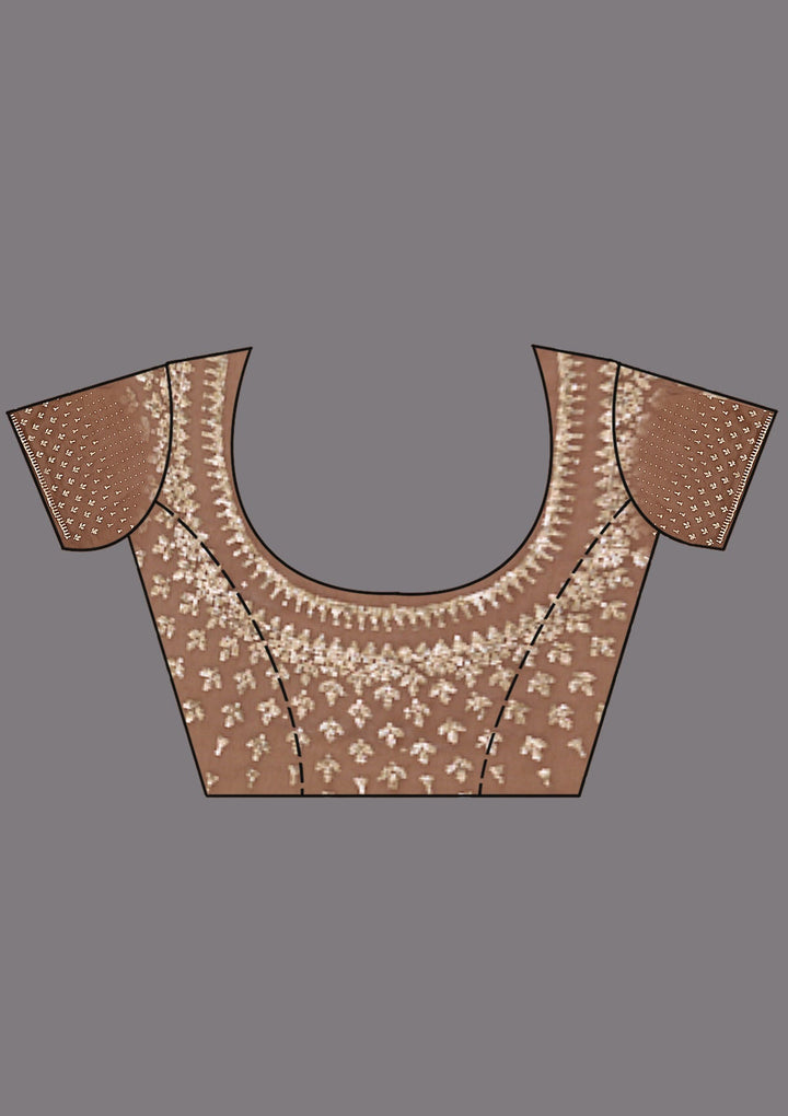 Beige Stonework (Gold) Tissue Saree_koskii