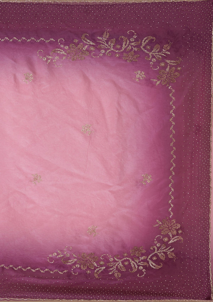 Pink Stonework (Gold) Tissue Saree_koskii