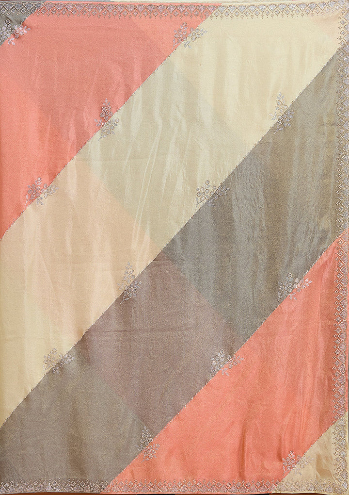 Gajari Pink Stonework (Silver) Tissue Saree