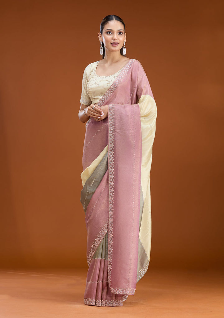 Lavender Stonework (Silver) Tissue Saree