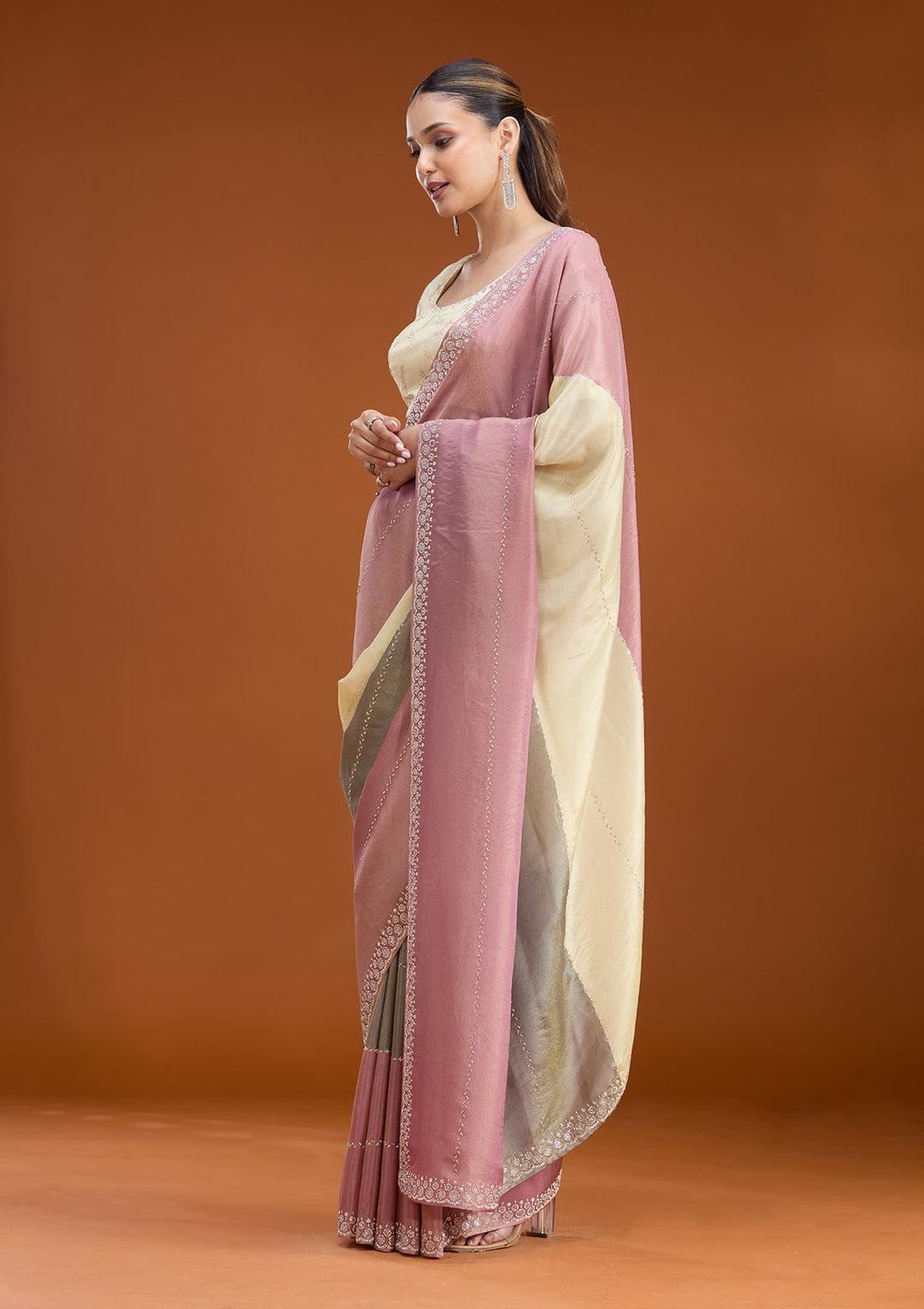 Lavender Stonework (Silver) Tissue Saree