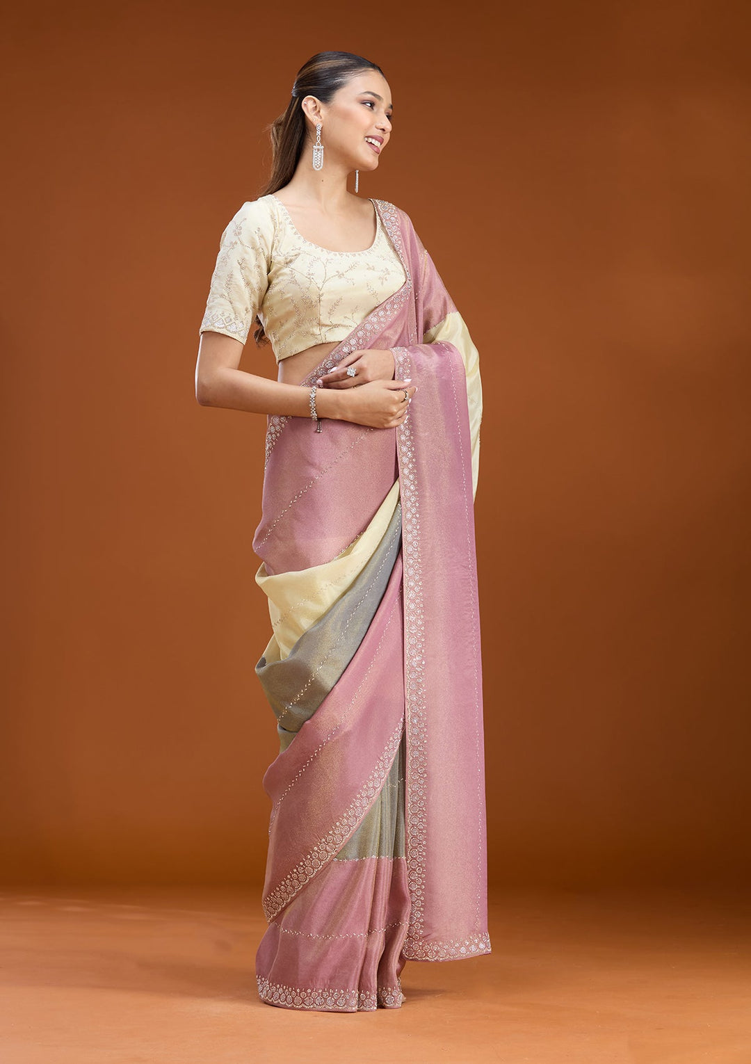 Lavender Stonework (Silver) Tissue Saree