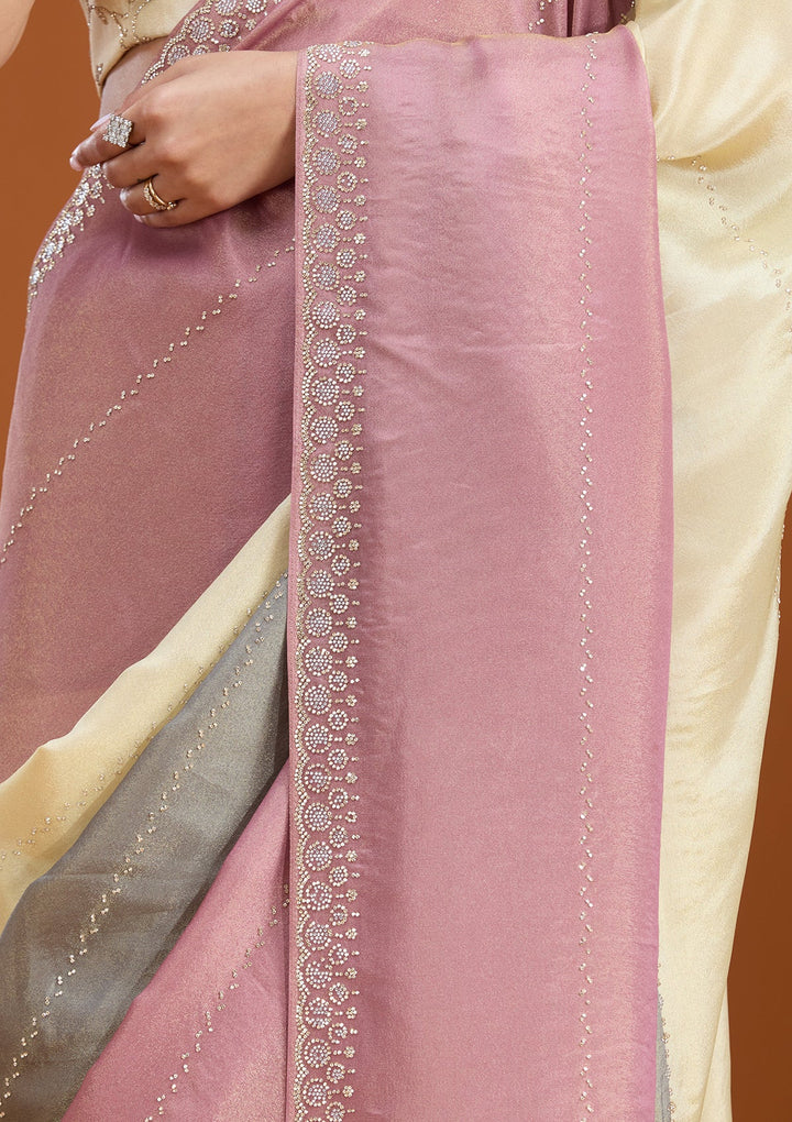 Lavender Stonework (Silver) Tissue Saree