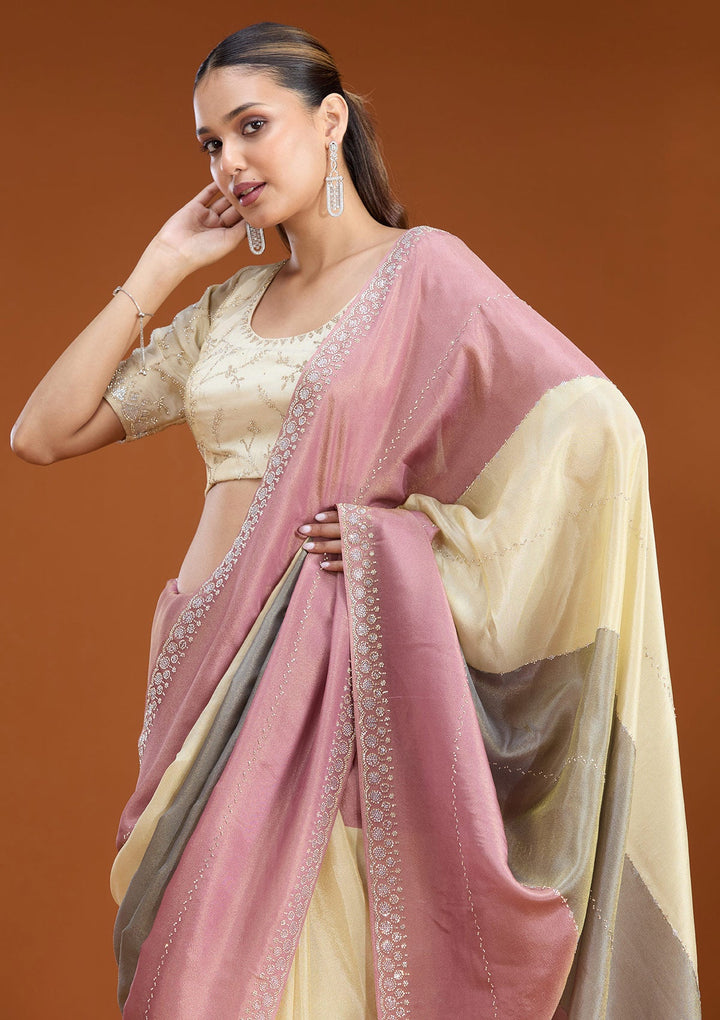 Lavender Stonework (Silver) Tissue Saree