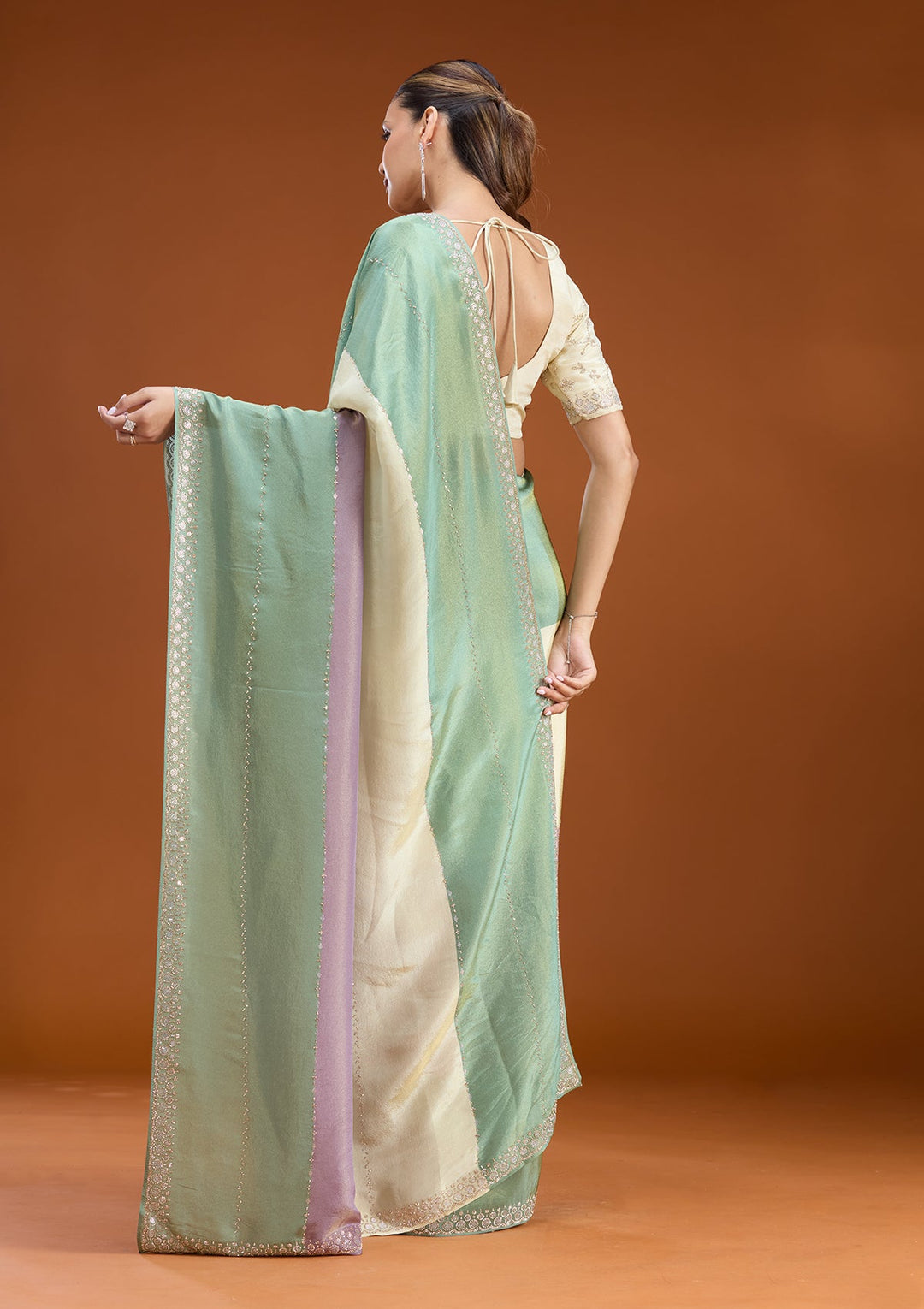 Teal Green Stonework (Silver) Tissue Saree