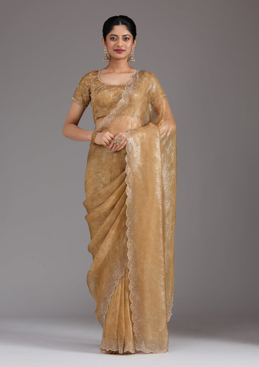 Gold Stonework (Gold) Tissue Saree_koskii