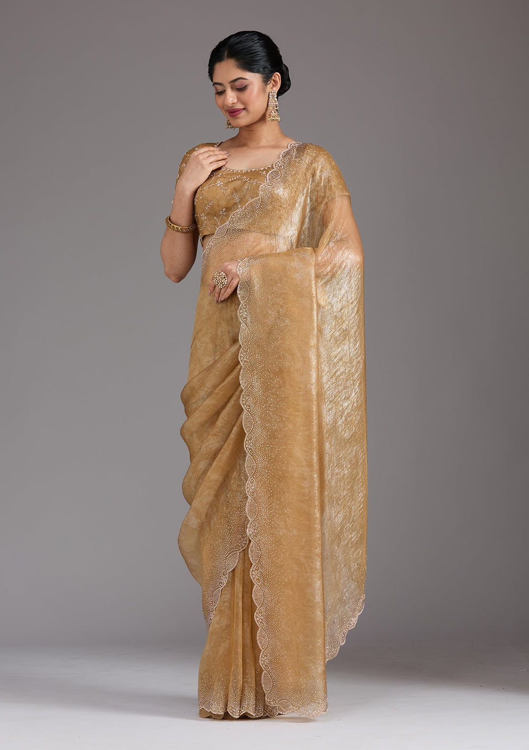 Gold Stonework (Gold) Tissue Saree_koskii