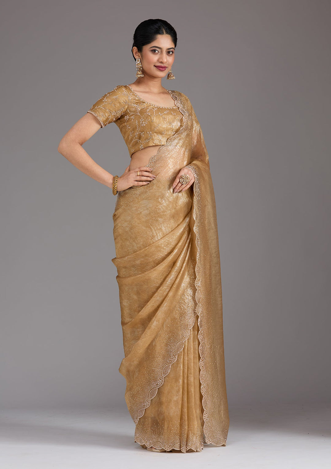 Gold Stonework (Gold) Tissue Saree_koskii