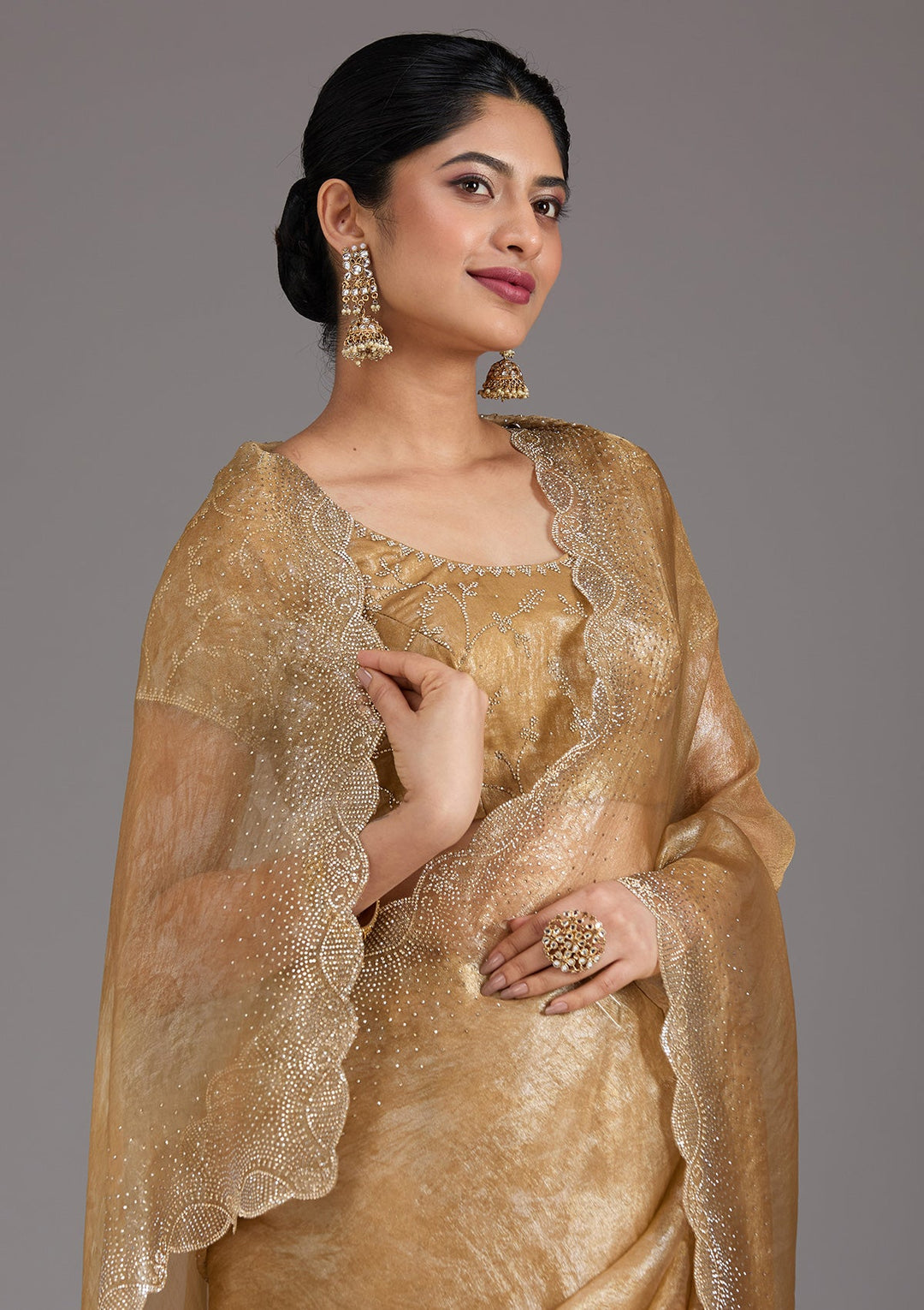 Gold Stonework (Gold) Tissue Saree_koskii