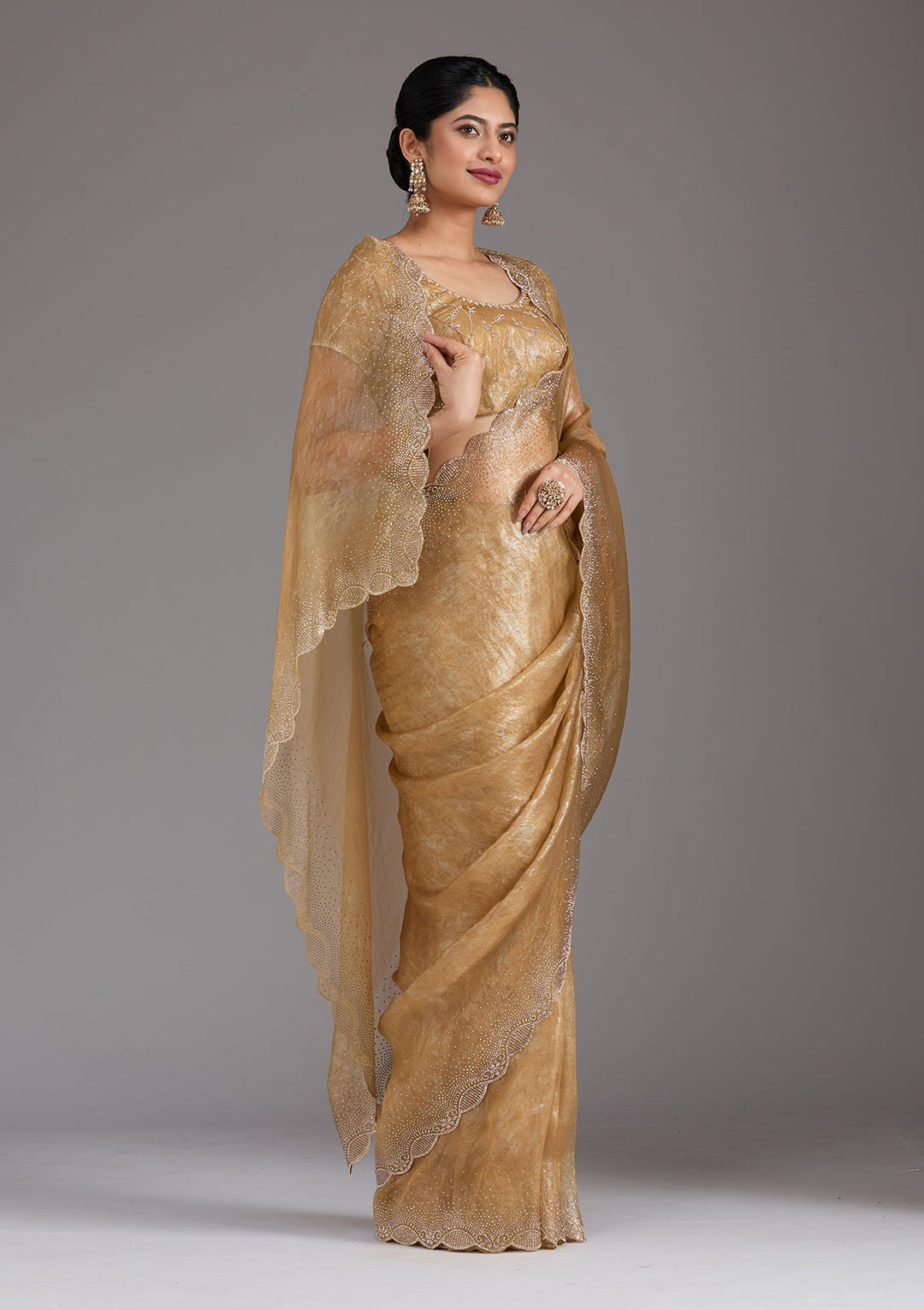 Gold Stonework (Gold) Tissue Saree_koskii