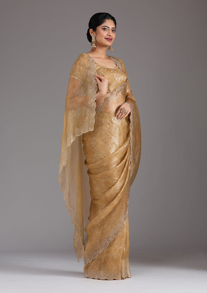 Gold Stonework (Gold) Tissue Saree_koskii