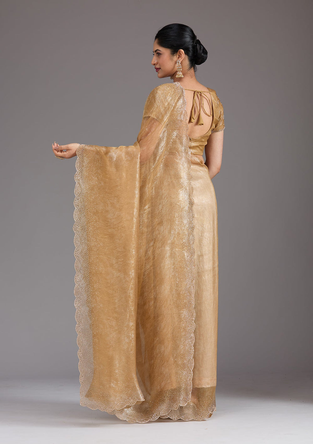 Gold Stonework (Gold) Tissue Saree_koskii